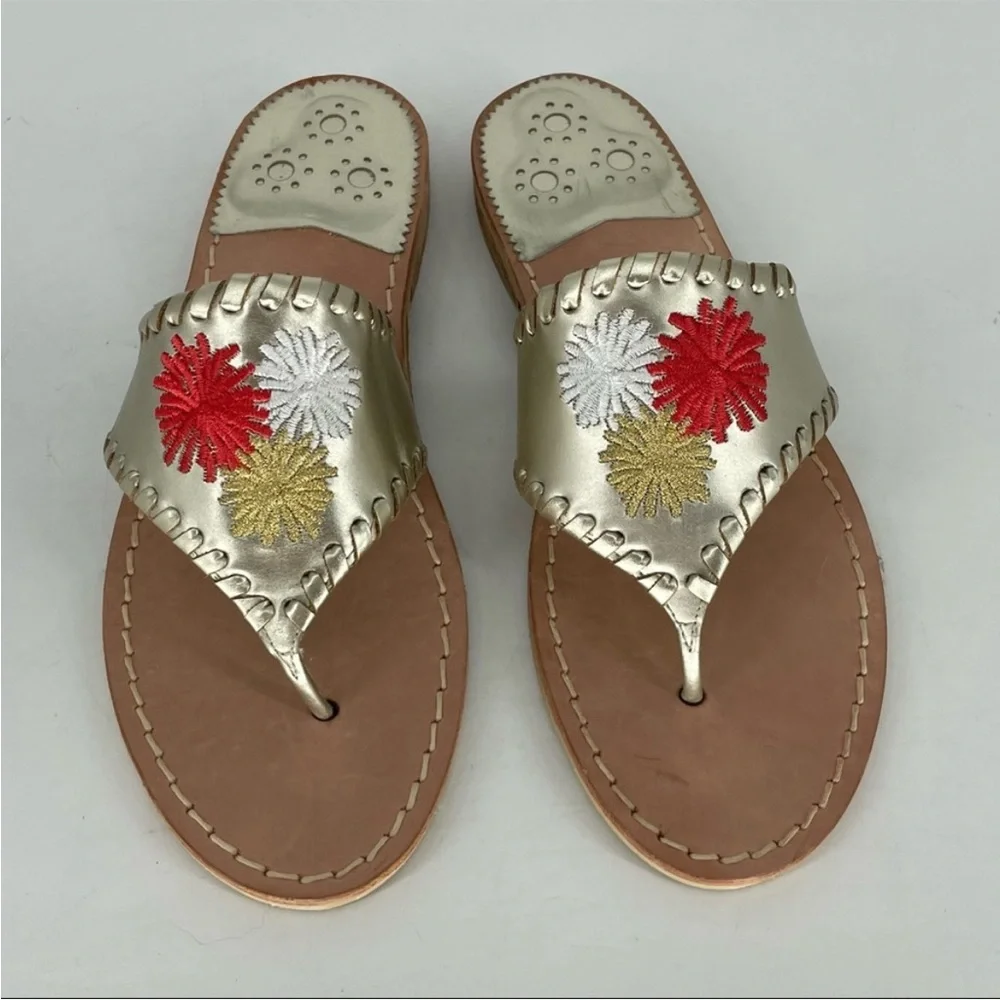 JACK ROGERS NEW FIREWORKS METALLIC GOLD COLORFUL SLIP ON SANDALS 6 - Picture 2 of 7